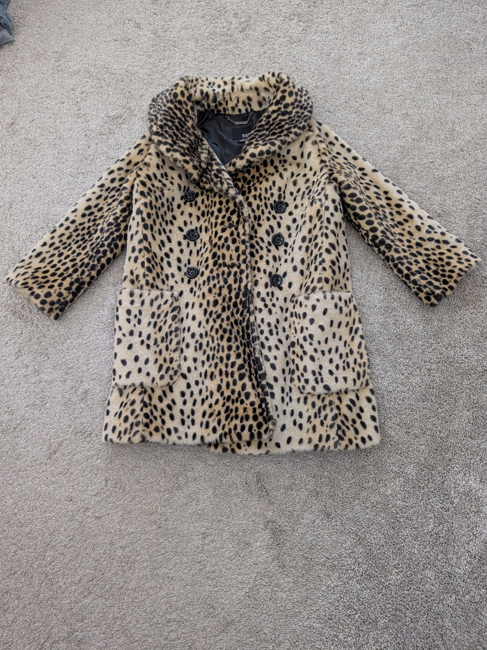 a.n.a Leopard Print Faux Fur Pea Coat - Beige/Black